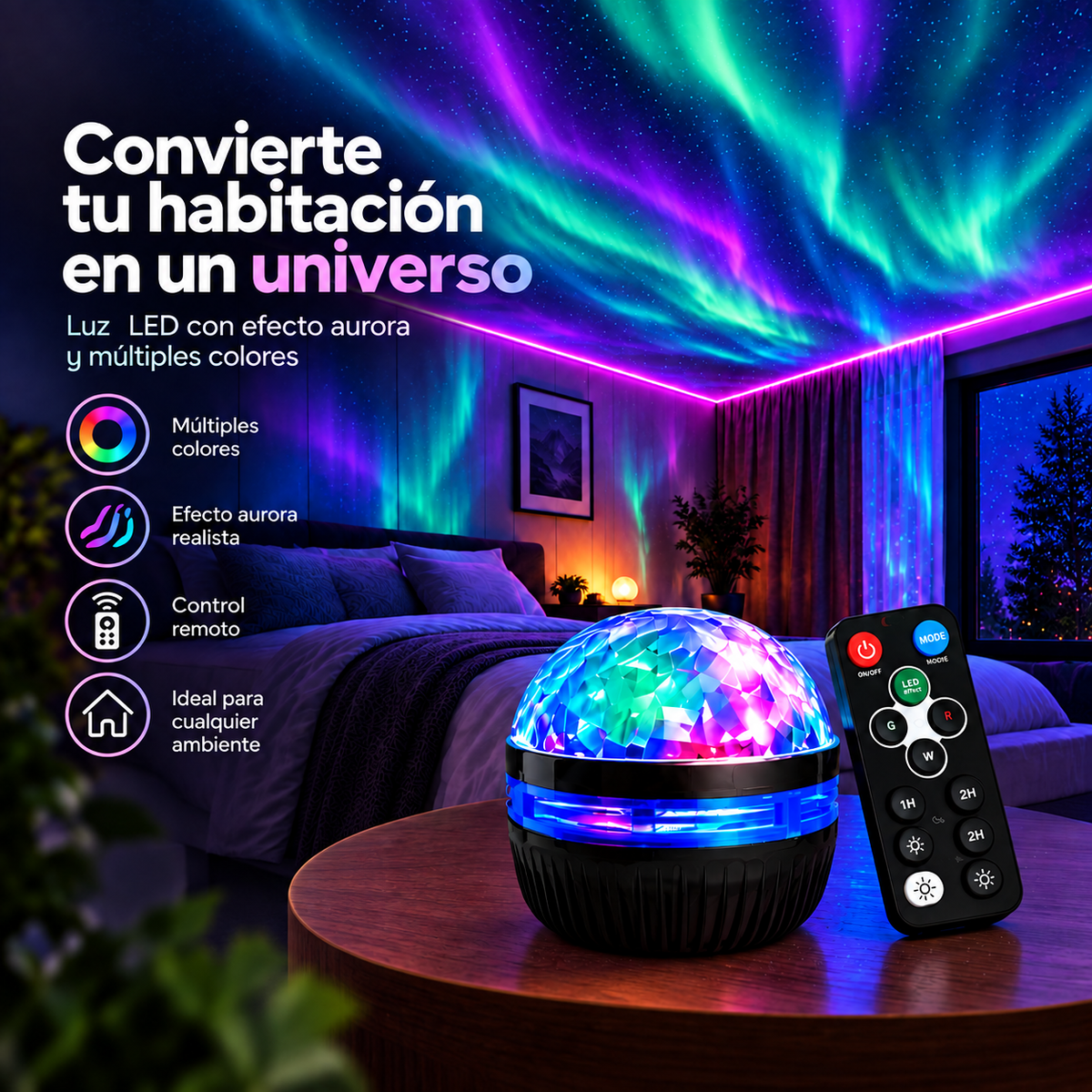 Mini Proyector de Luces Aurora Boreal para Dormitorio